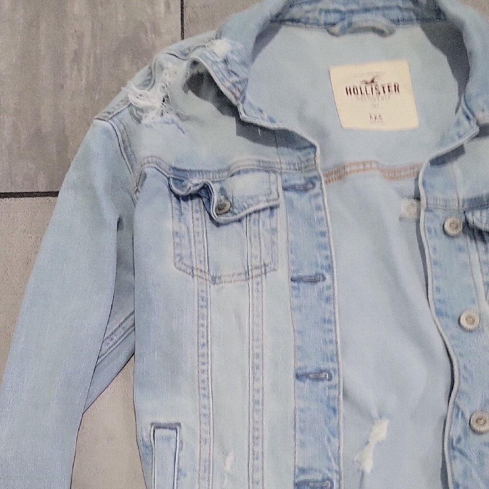 Hollister Distress Light Blue Denim Jacket Size XXS #cj - Picture 3 of 7